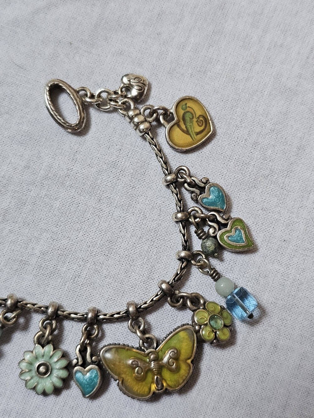 Retired Brighton Embrace Life Gratitude Butterfly Charm Bracelet Floral Hearts - Picture 5 of 13